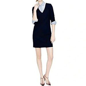 J Crew Wool V-Neck 3/4 Sleeve Business Casual Navy Blue Shift Dress - Size 2